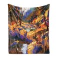 thumbnail image 1 of Fantasy Soft Flannel Fleece Throw Blanket, Vivid Colored Dreamy Environment with Water in Bedrocks Spring Scene Print, Cozy Plush for Indoor and Outdoor Use, 50" x 70", Tan Orange, by Ambesonne, 1 of 5