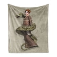 thumbnail image 1 of Fantasy Soft Flannel Fleece Throw Blanket, Westernly Geisha with Cry Make-Up Wrapped by Spiralling Dragon, Cozy Plush for Indoor and Outdoor Use, 50" x 70", Olive Green Eggshell, by Ambesonne, 1 of 5