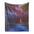 thumbnail image 1 of Fantasy Soft Flannel Fleece Throw Blanket, Woman on Beach Psychedelic Design Aurora Borealis Sky Star Nature Picture Print, Cozy Plush for Indoor and Outdoor Use, 50" x 60", Blue Purple, by Ambesonne, 1 of 5