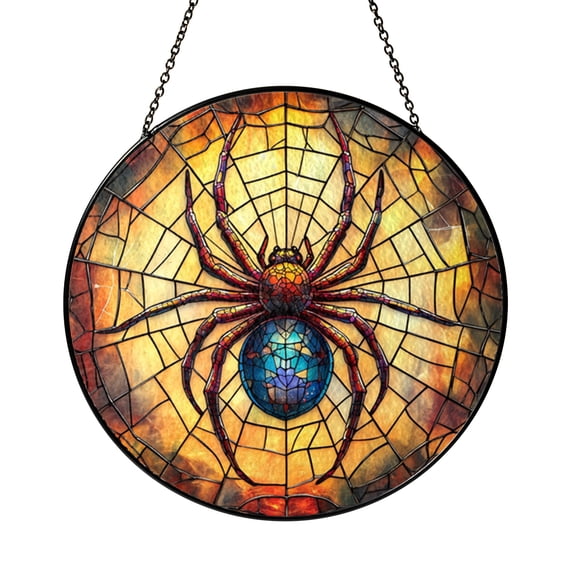 Fantasy Spider Stained Glass Suncatcher, Decorative Halloween Window Hanging Art, Mythical Insect Style Glass Panel for Seasonal Home Decor, Artistic Spider Theme Window Accent