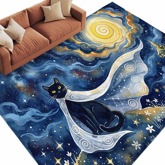Fantasy Starry Sky Area Rug 6x9 Washable Rug Non Slip Cute Black Cat Moonlight Xmas Trees Bohemia Large Area Rug Soft Stainresistant Carpet for Living Room Bedroom Home Office Dining Room Nursery