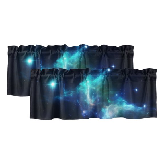 Fantasy Stars 2 Panels Kitchen Valance, Dark Blue Sky Abstract Art Sparkling Star Curtains Valances for Small Windows Rod Pocket Window Treatments for Living Room Bedroom 60" W x 18" L