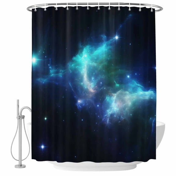 Fantasy Stars Bathroom Shower Curtains with Hooks, Dark Blue Sky Abstract Art Sparkling Star Waterproof Fabric Washable Shower Curtain for Home Hotel Bathtub Decor 36x72 Inch