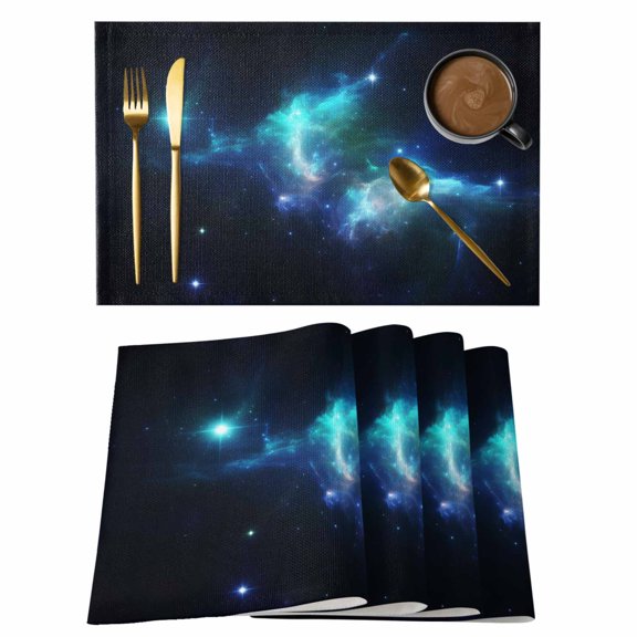 Fantasy Stars Placemats Set&nbsp;of 1 Dark Blue Sky Abstract Art Sparkling Star Heat Insulation Washable Place Mats, Non-Slip Table Mats for Dining Table Party Kitchen Decor,13x19 Inch