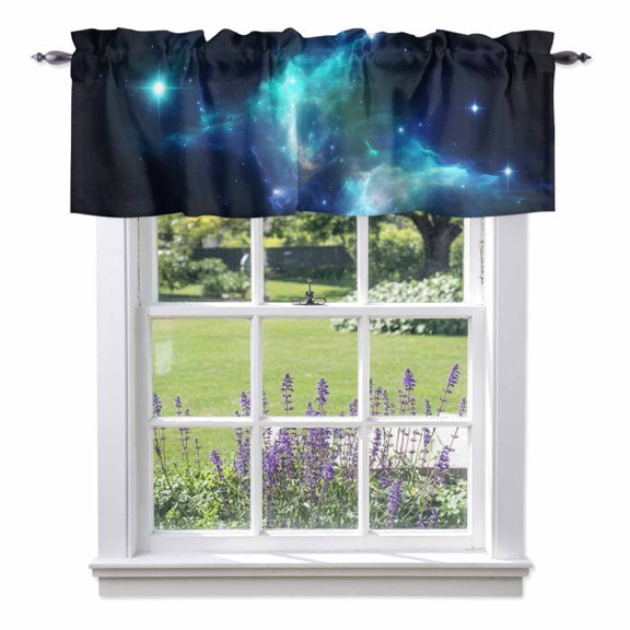 Fantasy Stars Valances for Windows Dark Blue Sky Abstract Art Sparkling Star Rod Pocket Cafe Window Treatments Valance Curtains for Kitchen Bathroom Laundry Basement Windows 42"x12"