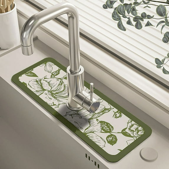 Fantasy Style Faucet Draining Mat, Diatom Mud Faucet Non-Slip Drain Pad Sink Mat, Drying Mat for Kitchen Counter & Bathroom Kitchen Sink Splash Guard 15 * 5.4in -Mint Green