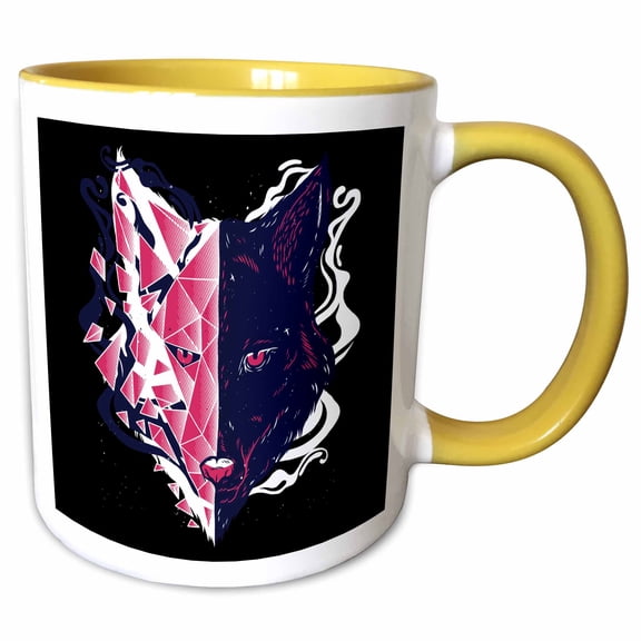 3drose, Fantasy Style of Wolf Wolves with Mosaic Abstract Art, 11oz Two-tone Yellow Mug