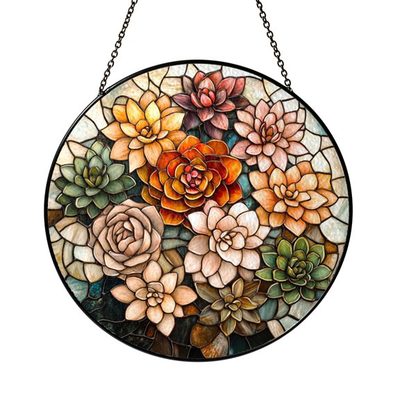 Fantasy Succulent Stained Glass Window Decor – Handmade Hanging Art
