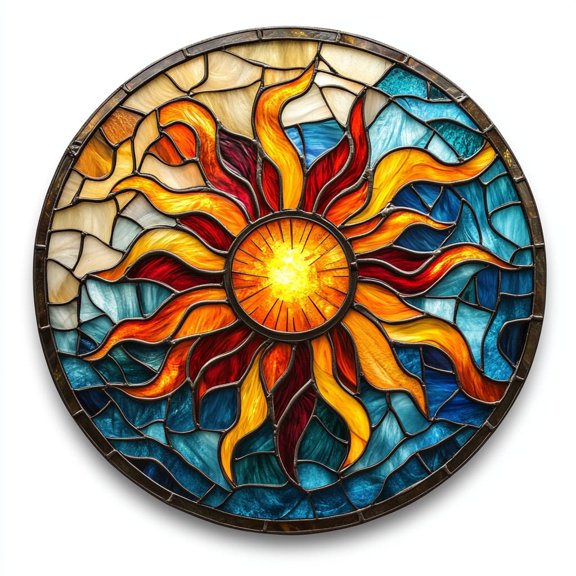 Fantasy Sun Stained Glass Window Decor – Handmade Summer Sun Hanging Art