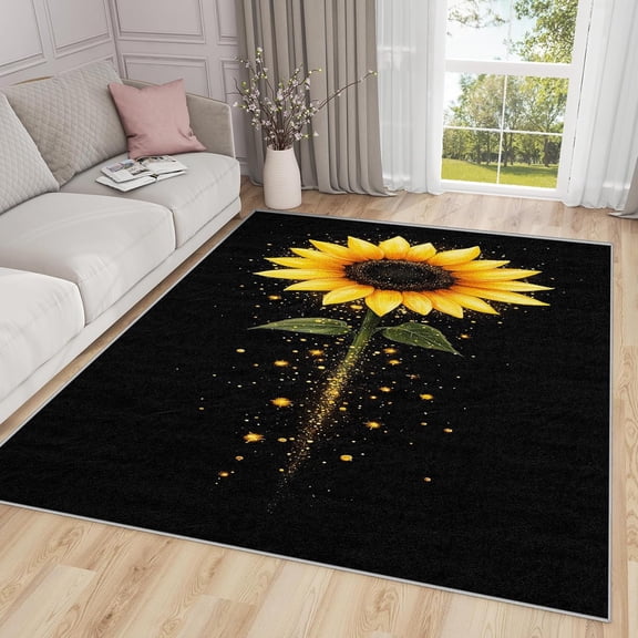 Fantasy Sunflower Area Rugs, Yellow Floral Carpet, Washable Non Slip Low Pile Soft Rug for Bedroom Living Room Decor Mat 2x3ft