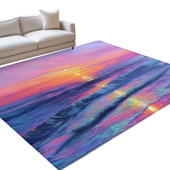 Fantasy Sunset 6x9ft Non Slip Area Rug Dreamy Coastal Modern Ocean Reflection Washable&nbsp;Soft Area Rugs for Living Room, Indoor&nbsp;Circle Carpet for Bedroom Dining Room Kitchen