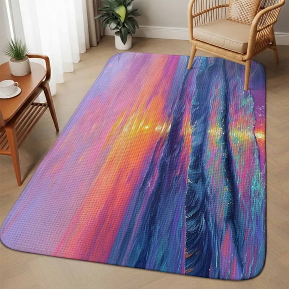 Fantasy Sunset Area Rugs for Living Room 5x6, Dreamy Coastal Modern Ocean Reflection Washable Area Rug with Non Slip Backing, Stain Resist Linen Carpet for Bedroom, Dining Room, Entryway, Entrance