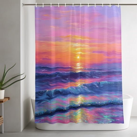 Fantasy Sunset Bathroom Shower Curtain, Dreamy Coastal Modern Ocean Reflection Waterproof Washable Soft Bath Curtain for Bathtub Decor with 12 Hooks&Grommet, 60x72in