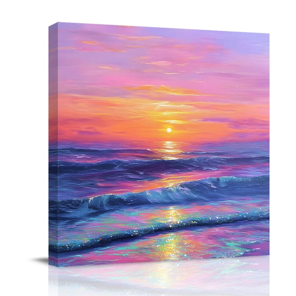 Fantasy Sunset Canvas Wall Art for Living Room, Dreamy Coastal Modern Ocean Reflection Poster Print Painting for Bedroom Office Home Decoration Wall Pictures Prepare To Hang 10"x10"