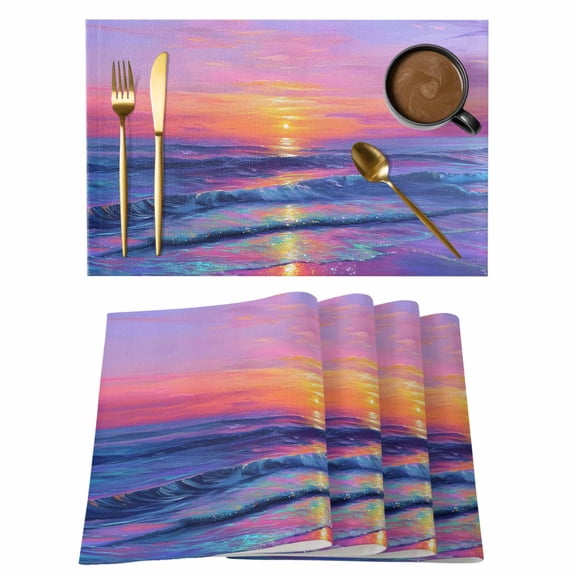 Fantasy Sunset Cotton Linen Placemats Set of 2, Dreamy Coastal Modern Ocean Reflection Washable Table Place Mats Heat Insulating Placemat for Dining Room Kitchen Daily Use 13 x 19 Inch
