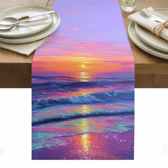 Fantasy Sunset Cotton Linen Table Runner Dreamy Coastal Modern Ocean Reflection Dining Table Runners for Home Decor Party Dining Room Restaurant Kitchen Party 13" x 36"