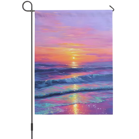 Fantasy Sunset Garden Flags For Outdoor, Dreamy Coastal Modern Ocean Reflection Small Double Side Yard Flags Weather Proof Garden Decor for Lawn Outside Holiday 12 x 18 Inches