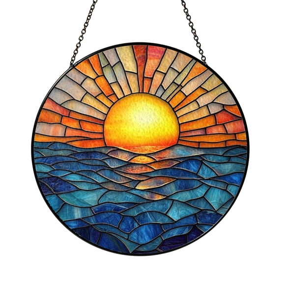 Fantasy Sunset Mosaic Seascape Stained Glass Window Decor – Handmade Hanging Art