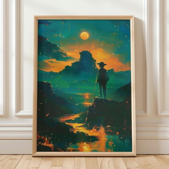 Fantasy Sunset Mountain Adventure Landscape Poster Unframed Paper Print