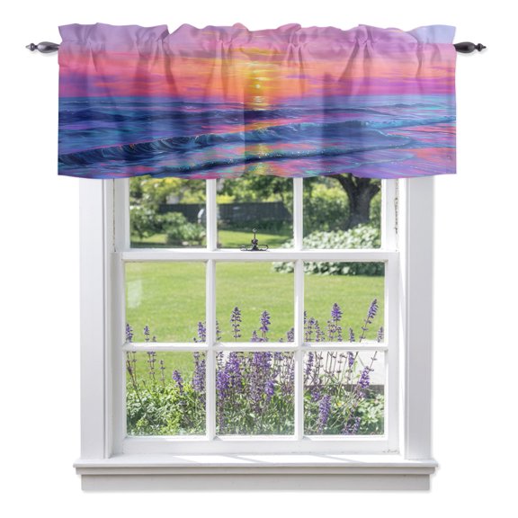 Fantasy Sunset Valances for Windows, Dreamy Coastal Modern Ocean Reflection Rod Pocket Valance Short Window Treatments Curtains for Kitchen Bathroom Bedroom Decor, 60 x 18 Inches