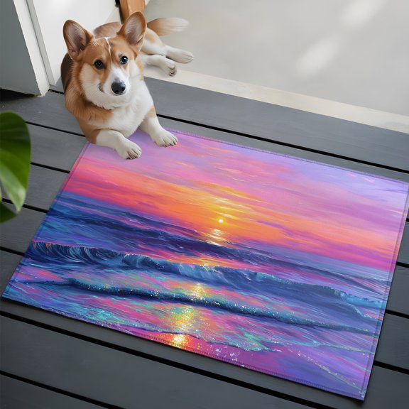 Fantasy Sunset Washable Entry Rug 2x3 Dreamy Coastal Modern Ocean Reflection Low Pile Indoor Door Mat with Rubber Backing Thin Area Rug for for Entrance, Bedroom, Kitchen, Laundry, Bathroom