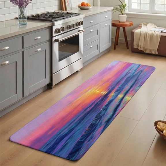 Fantasy Sunset Washable Runner Rug 1.4x4 ft Dreamy Coastal Modern Ocean Reflection Non-Slip Hallway Runner Rug, Linen Kitchen Runner Mats, Indoor Floor Carpet for Entryway Bathroom Bedroom