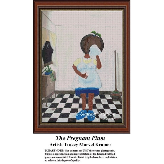 Fantasy Surreal Cross Stitch Pattern | The Pregnant Plum (Pattern Only, You Provide The Floss and Fabric)