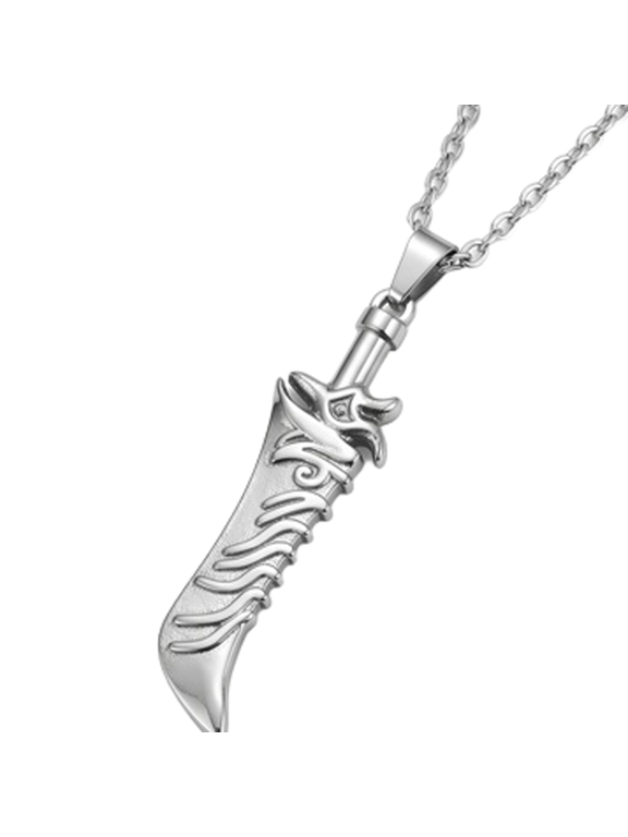 Fantasy Sword Pendant Necklace with 18 Inch Cable Chain Stainless Steel 58x15mm Unisex Statement Charm Jewelry Accessory Gift