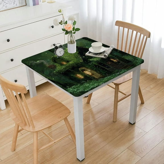 Fantasy Tablecloth, Little Forest House in Moss Woodland Design, Dining Room Kitchen Rectangular Table Cover