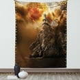 thumbnail image 1 of Fantasy Tapestry, Fantasy Castle on Top of the Cliff with Thunder Supernatural Place Fiction Print, Wall Hanging for Bedroom Living Room Dorm Decor, 40W X 60L Inches, Orange Brown, by Ambesonne, 1 of 5