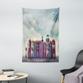 thumbnail image 1 of Fantasy Tapestry, City with Old Books Style Buildings Birds and Cloudy Sky Literature Cityscape, Wall Hanging for Bedroom Living Room Dorm Decor, 40W X 60L Inches, Red and Blue, by Ambesonne, 1 of 1