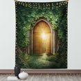 thumbnail image 1 of Fantasy Tapestry, Sunbeams Through the Mysterious Half Opened Wooden Entrance With Greenery, Wall Hanging for Bedroom Living Room Dorm Decor, 60W X 80L Inches, Green and Brown, by Ambesonne, 1 of 5