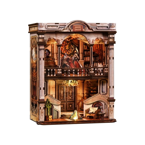 Fantasy Theater DIY Book Nook Kit 3D Wooden Puzzle Bookend with LED Light, 325PCS Miniature House Bookshelf Insert Decorative Building Model Hobby Gift For Hobbyists -AH01-007