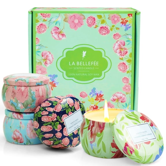 LA BELLEFEE Fantasy Themed Scented Glitter Jar Candles 4 Pack Long Lasting for Home Decor, Birthday Party Favors, Gift for Teens