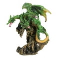 thumbnail image 1 of Fantasy Three Headed Green Dragon Hydra Perching On Ancient Tree Figurine 5"H, 1 of 9