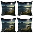 thumbnail image 1 of Ambesonne Fantasy Throw Pillow Cover 4 Pack, Mountains with Sun Beams, 16", Navy Green, 1 of 5