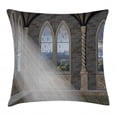 thumbnail image 1 of Fantasy Throw Pillow Cushion Cover, Crepuscular Rays Streaming Through Stained Glass Window Ancient Palace Castle, Decorative Square Accent Pillow Case, 24 X 24 Inches, Grey Cream White, by Ambesonne, 1 of 2