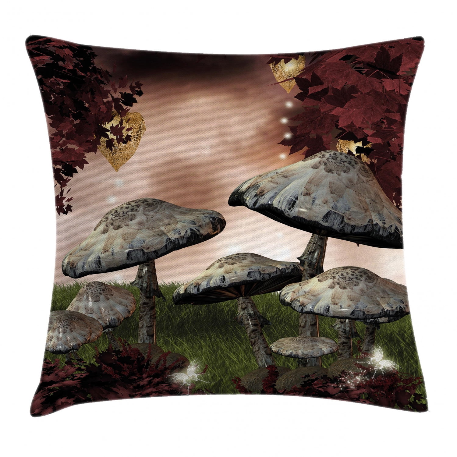 Enchanted Forest Maroon and Grey Polyester Throw Pillow