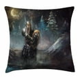 thumbnail image 1 of Fantasy Throw Pillow Cushion Cover, Medival Dwarf Knight in Gothic Shield at Battle Place Winter Illustration, Decorative Square Accent Pillow Case, 16 X 16 Inches, Grey Light Blue Gold, by Ambesonne, 1 of 2