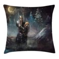 thumbnail image 1 of Fantasy Throw Pillow Cushion Cover, Medival Dwarf Knight in Gothic Shield at Battle Place Winter Illustration, Decorative Square Accent Pillow Case, 18 X 18 Inches, Grey Light Blue Gold, by Ambesonne, 1 of 2
