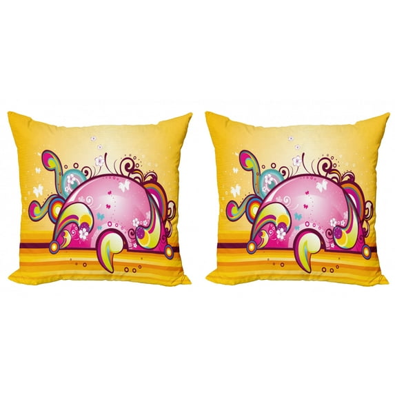Ambesonne Pink Throw Pillow Cover 2 Pack, Spiral Vibrant Shapes Line, 18", Marigold Pink