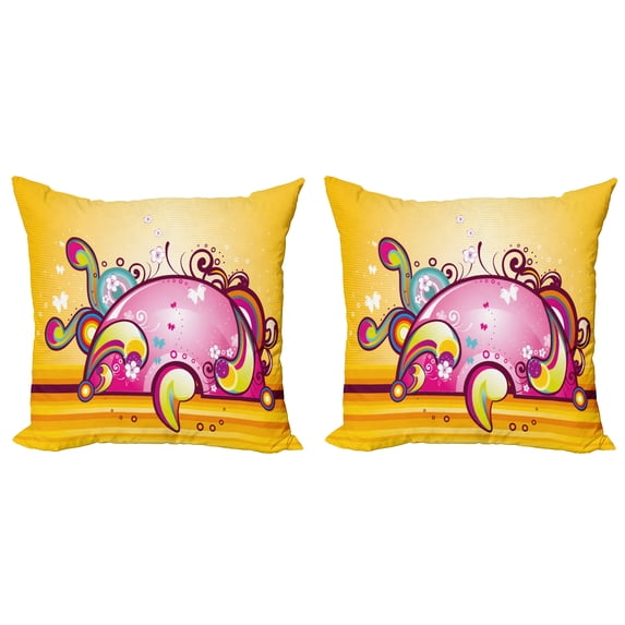 Ambesonne Pink Throw Pillow Cover 2 Pack, Spiral Vibrant Shapes Line, 24", Marigold Pink