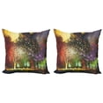 thumbnail image 1 of Ambesonne Fantasy Throw Pillow Cover 2 Pack, Mysterious Trees Birds, 20", Yellow Purple, 1 of 5