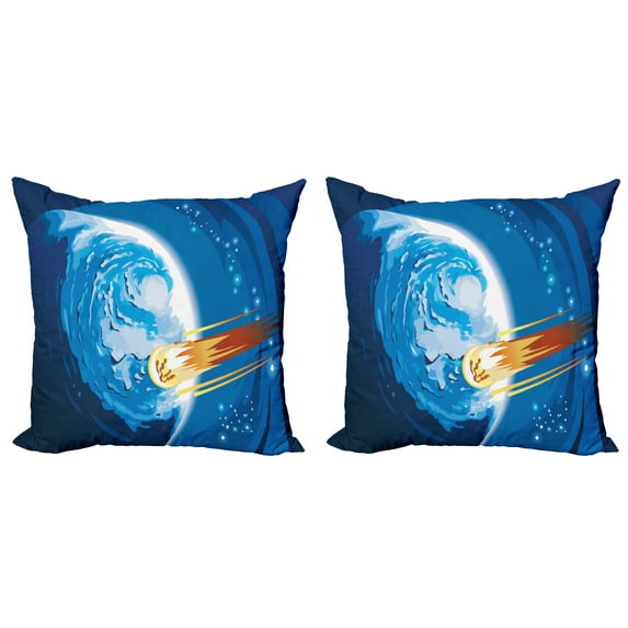 Ambesonne Fantasy Throw Pillow Cover 2 Pack, Planet Galaxy Cosmos, 18", Violet Blue Orange