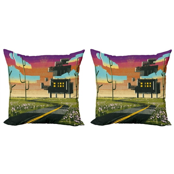 Ambesonne Landscape Throw Pillow Cover 2 Pack, Futuristic Paint, 16", Multicolor