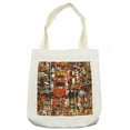 thumbnail image 1 of Fantasy Tote Bag, Urban Abstract Picture with Tramway and Human Crowd Cityscape Traffic Rush Hour, Cloth Linen Reusable Bag for Shopping Books Beach and More, 16.5" X 14", Cream, by Ambesonne, 1 of 2