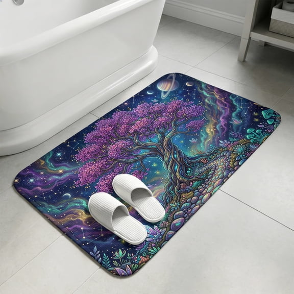 Fantasy Tree Galaxy Washable Area Rugs for Living Room Bedroom, Large Non Slip Indoor Floor Carpet Absorbent Low Pile Neon Plants Abstract Sky Stars Door Mat Rugs for Bathroom Entryway 47.2"x63"
