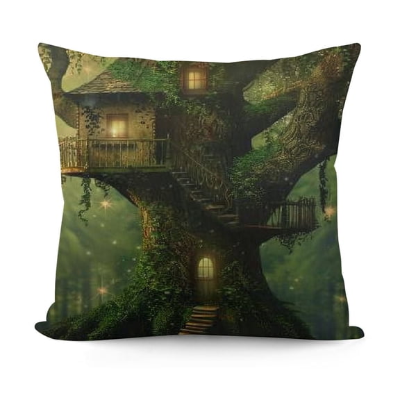 Fantasy Tree House Farmhouse Decor Family Decoration Home Decorative Throw Pillow Case Cushion Cover with Words for Sofa Couch,