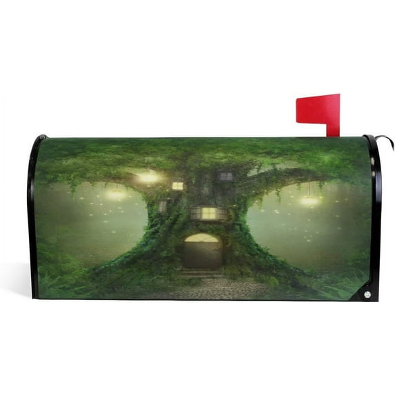 Fantasy Tree House in Forest Magnetic Magnetic Mailbox Cover Standard Size for Garden Yard Outdoor Decorations-18 x 20.8"