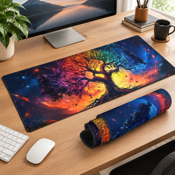 Fantasy Tree Rainbow Starry Sky XXL Gaming Mouse Pad Desk Mat 31.5 x 11.8 Inches